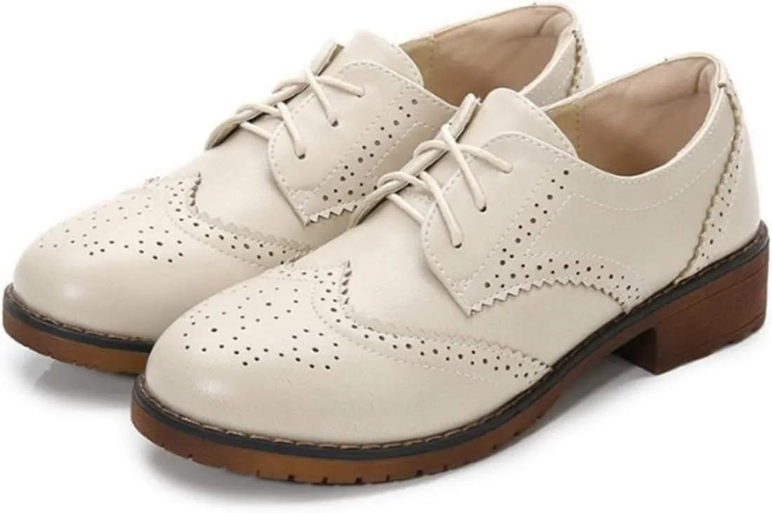 Women's Stylish Lace-Up Wingtip Oxfords - Brogue Derby Walking Shoes for Ladies