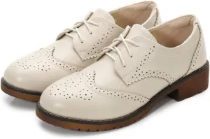Women's Stylish Lace-Up Wingtip Oxfords - Brogue Derby Walking Shoes for Ladies