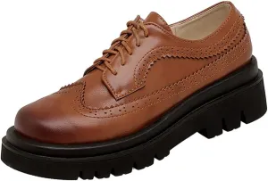 Women's Two Tone Oxfords Shoes Lace Up Wingtip Perforated Mid Heels Vintage Saddle Oxford Brogues
