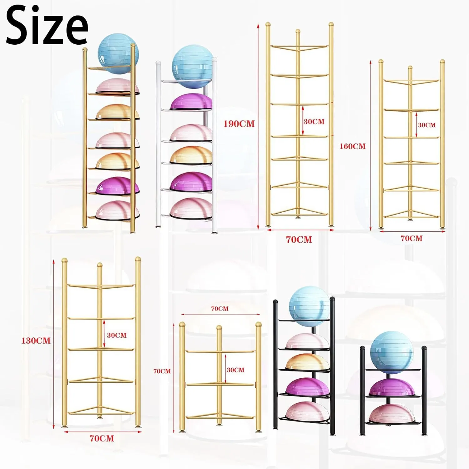 Yoga & Gym Rack - Holds Bosu Balls & Accessories Securely, Steel Frame with Protective Coating & Wide Base