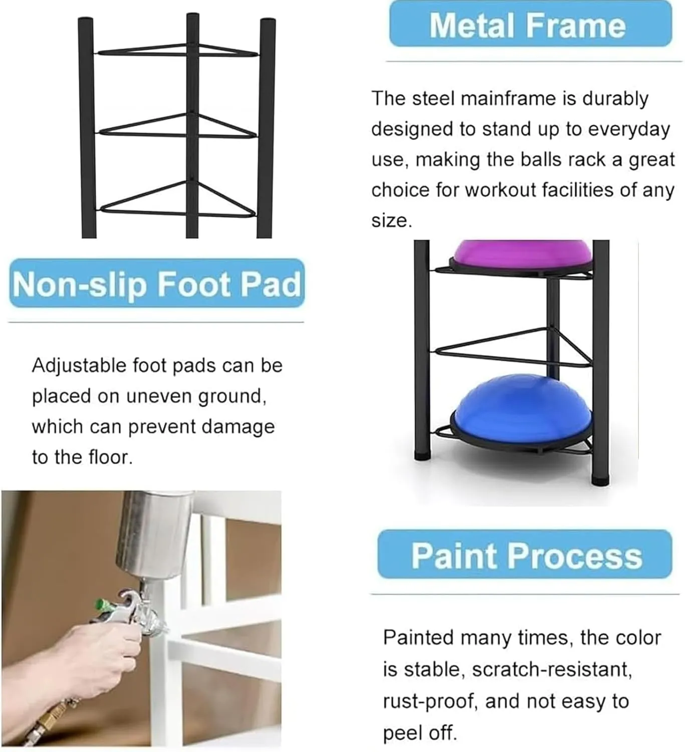 Yoga & Gym Rack - Holds Bosu Balls & Accessories Securely, Steel Frame with Protective Coating & Wide Base