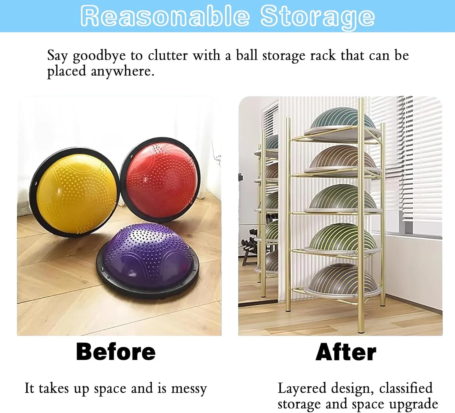 Yoga & Gym Rack - Holds Bosu Balls & Accessories Securely, Steel Frame with Protective Coating & Wide Base
